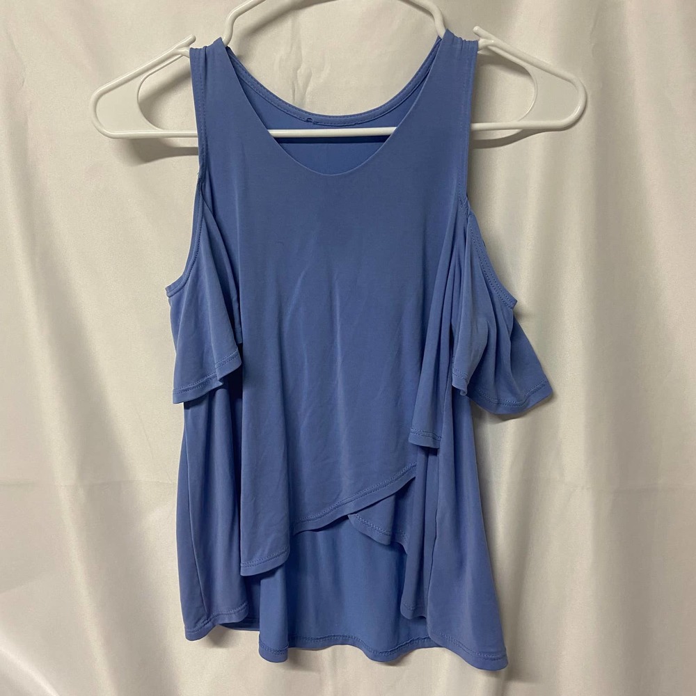 SSC Apparel Blouse Cold Shoulder Sky Blue Ruffle Size 10/12